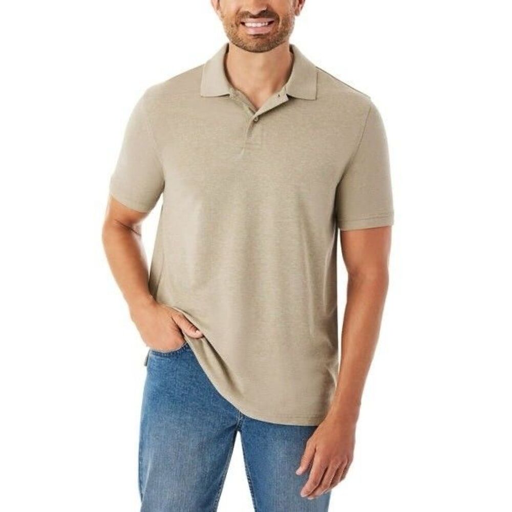 Member's Mark Men's Stretch Cotton Blend Classic Fit 2XL Pique Polo Shirt Beige